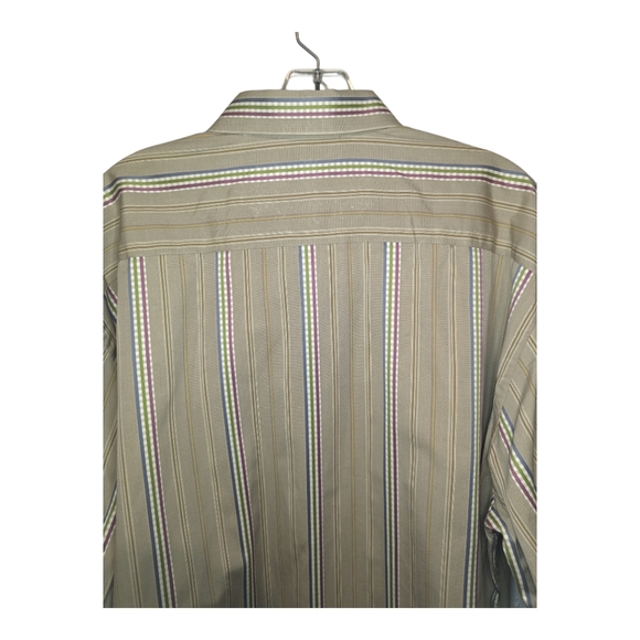 Robert Graham Beige Multicolor Check Stripe Shirt Button Front Cuff Size XL - Picture 3 of 11